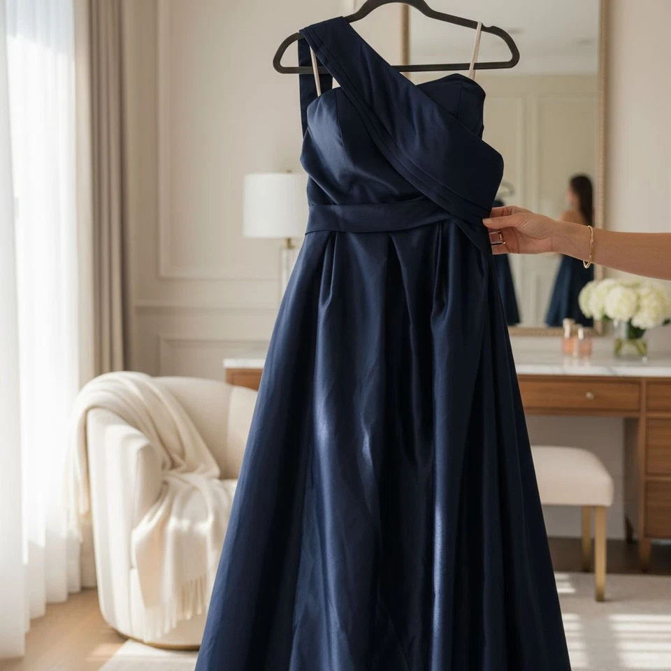 Vestido de Noche Azul Marino Un Hombro - Talla 10 - Nuevo con Etiquetas Foto 4 de 4