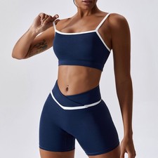 (12/L)2 Piece Female Sport Yoga Suit Cross Waist Color Block Set | Gym Outdoor