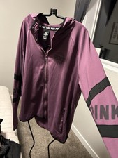 Victoria s Secret PINK Women s Purple Track Jacket Outerwear Size L Thumb Holes
