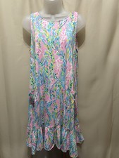 Lilly Pulitzer Kristen Unicorn of the Sea Mermaid Print Flounce Dress Sz M