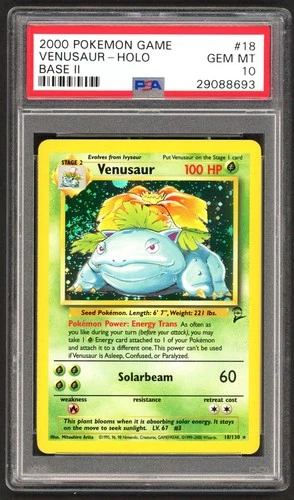 Pokemon Cards - PSA 10 Venusaur 18/130 - Base Set 2 Holo - GEM MT SWIRL