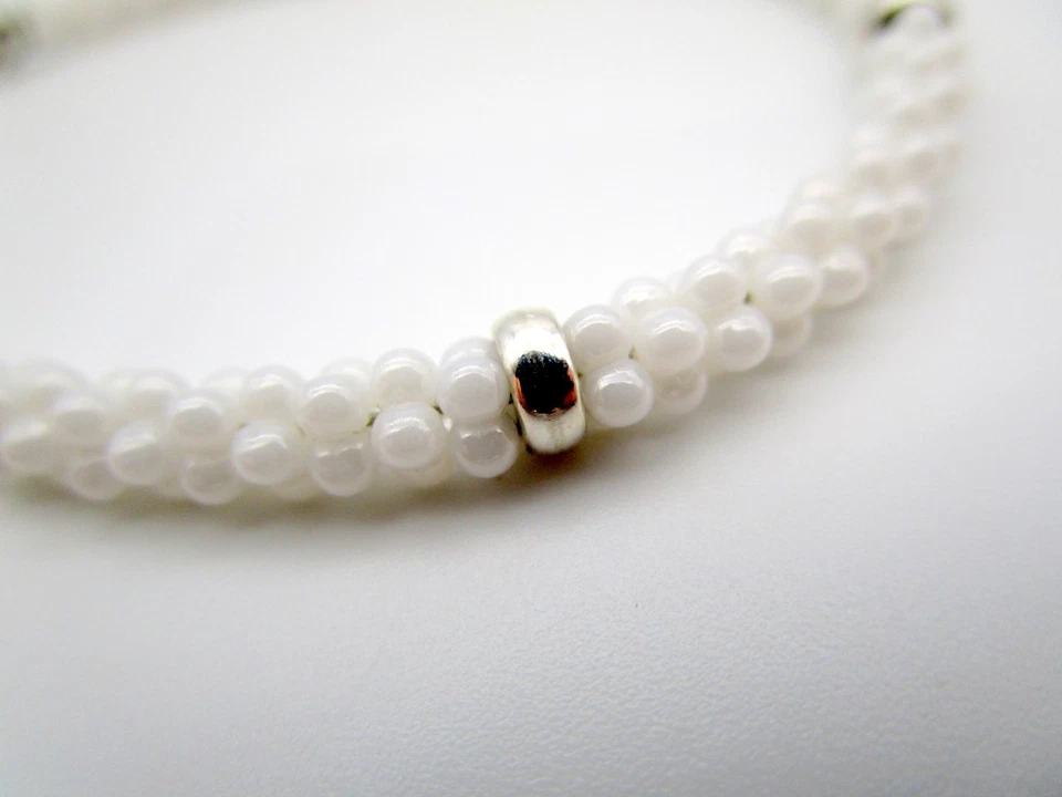 LAGOS Sterling Silver 5 Station White Ceramic Caviar Rope Bracelet 7.5" Signed - Image 2 of 4