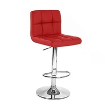  Swivel Bonded Leather Adjustable Hydraulic Set of 2 Bar Stool Red