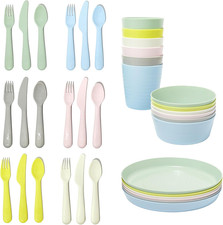 BPA Free Plastic Kids Tableware Set Bowl Plate Cup Cutlery Pastel Colors