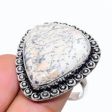 Natural Dendritic Opal Gemstone 925 Sterling Silver Jewelry Ring Size 8.5 US
