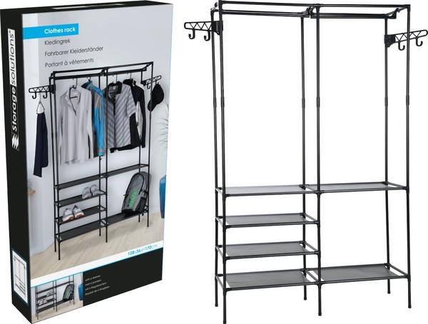 GarderobenstäNder Mit Schuhregal 108X36X170Cm KleiderstäNder Regal Mit 6 Ablagen-image