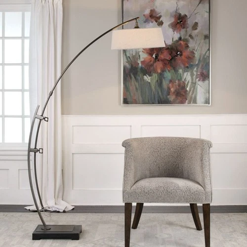UTTERMOST 28135-1 CALOGERO OXIDIZED BRONZE ADJUSTABLE LARGE STEEL ARC FLOOR LAMP - Picture 2 of 4