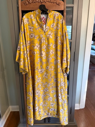 La Vie Style House Yellow Floral Maxi Caftan Dress One Size NWOT Resort