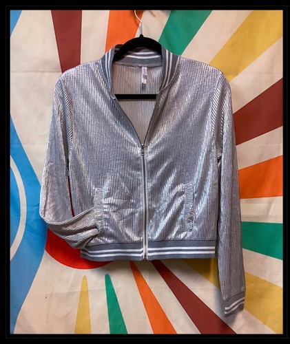 Shiny silver zip-up jacket NEW vintage Ladies XS track jacket