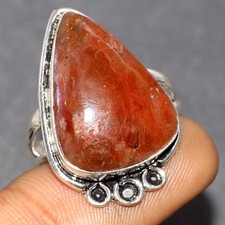 Sunstone 925 Silver Plated Gemstone Handmade Ring US 10.5 Xmas Gift MJ
