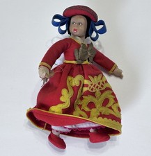 Lenci Doll Miniature circa 1930 Felt Mascotte Regional Red Gold Metallic Trim