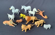12 Vintage Plastic Safari Animals Lions Tigers Zebras Giraffe Ram Hong Kong