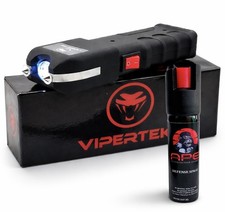 VIPERTEK VTS989 - 800 BV Rechargeable LED Heavy Duty Stun Gun + Pepper Spray
