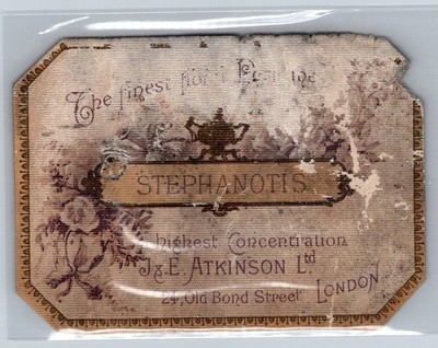 Vintage J&E Atkinson London Perfume Label Stephanotis Distressed