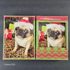 32 Christmas Cards Box Set Bulldog Dog puppy Pug In Santa hat Envelopes Recycled