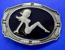 Mud Flap Sexy Girl Silhouette Woman Silver & Black Color Trucker Belt Buckle