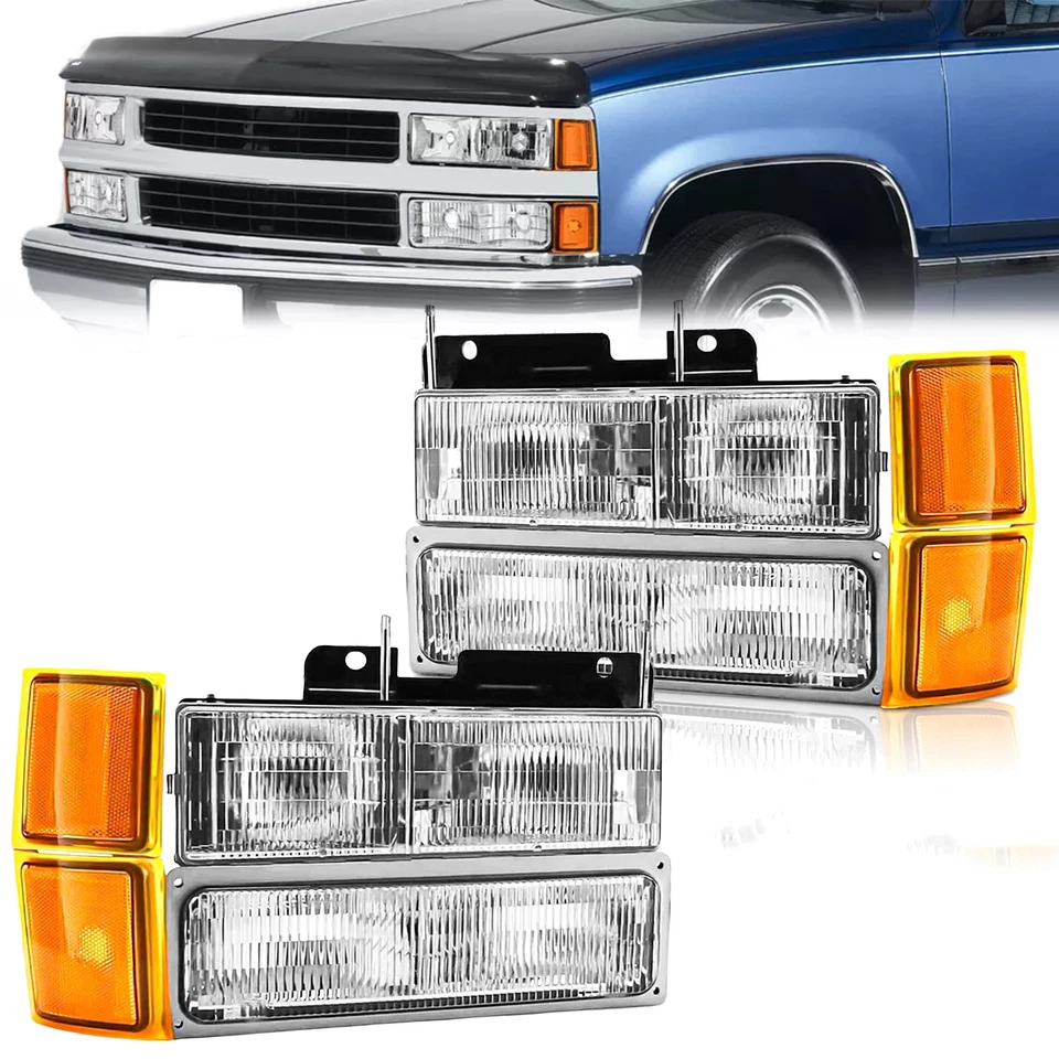 For 1994-1998 Chevy Silverado Headlights OBS C/K 1500 2500 3500 w/ Bumper Lamps - Image 3 of 4