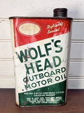 Vintage Rectangular 1 Quart Wolf's Head Outboard Motor Oil Can
