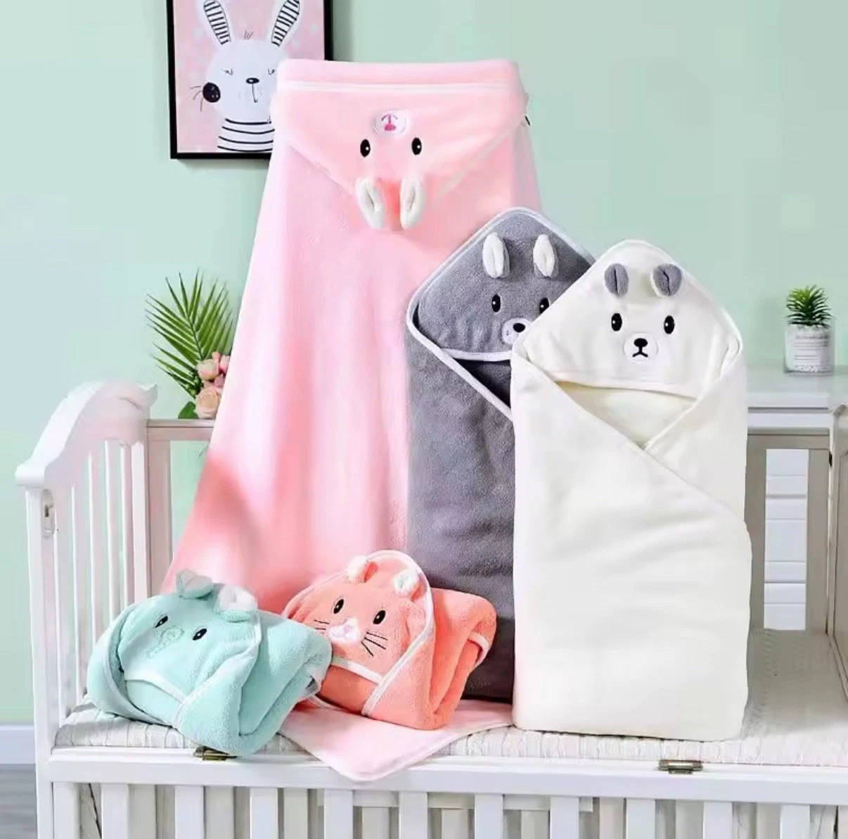 Baby Bath Towel Hooded Soft Coral fleece Newborn Warm Cartoon Wrap Blanket