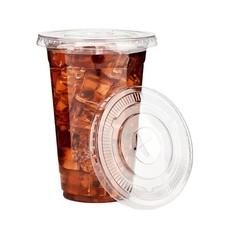 16 oz. - 100 Pack Clear Plastic Cups With Lids, Disposable Iced Coffee Cups w...