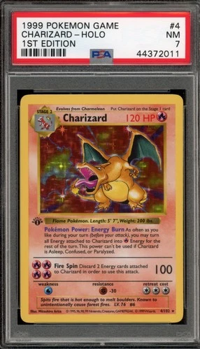Pokemon Charizard Base Set Shadowless 1st Edition Holo Rare #4 PSA 7