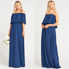 Show Me Your Mumu Hacienda Off The Shoulder Maxi Dress Rich Navy Crisp Size XXS