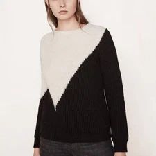 Maje Monument Ribbed Knit Sweater Jumper Black Cream Crewneck Size 2/ US M