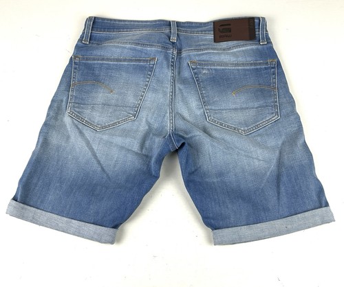 G-Star Raw Jean Shorts Designer Distressed Cuffed Denim 3301 Slim Size 32 - Picture 2 of 8