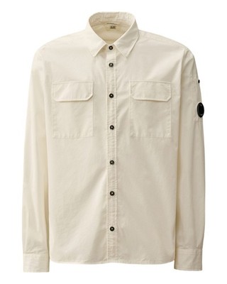 C.P. Company Herren Langarm Hemd Weiß Größe L-XL