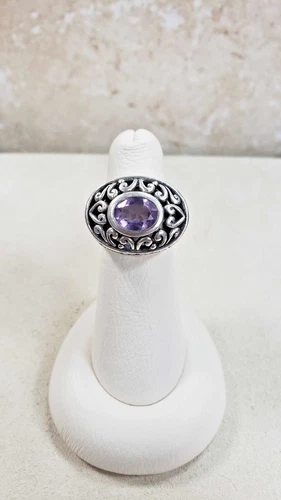 Vintage Barse Silver 925 Amethyst Filigree Ring SZ 7.75,  12.7g-Free Shipping