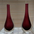 Vintage Cranberry Red Teardrop Art Glass Bud Vase MCM Mid Century Murano Heavy
