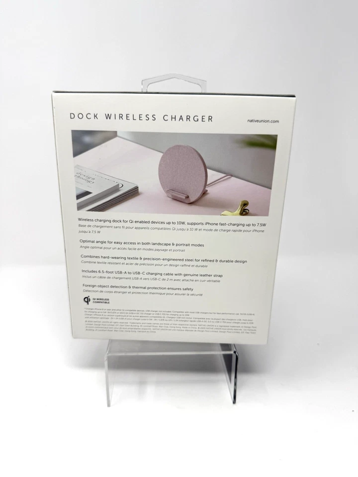 New Sealed Native Union Dock Wireless Charger iPhone Qi Fabric Rose Pink DOCKW02 - Image 3 of 4