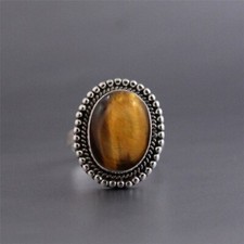 925 Sterling Silver Tiger Eye Natural Gemstone Women Handmade Ring