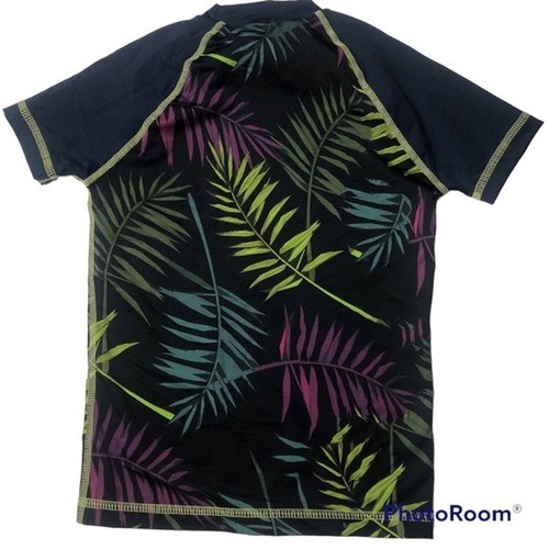 Olaian Rash-guard Swim shirt UPF 50+ Leaf Print Unisex Black Blue Green Purple - Picture 2 of 5