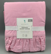Pottery Barn Kids Chambray Ruffle Organic Duvet Cover Pink Full Queen N42