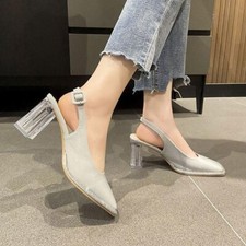 Women Fashion Square Toe Rhinestone High Heels Pump Shoes Slingback Sandals