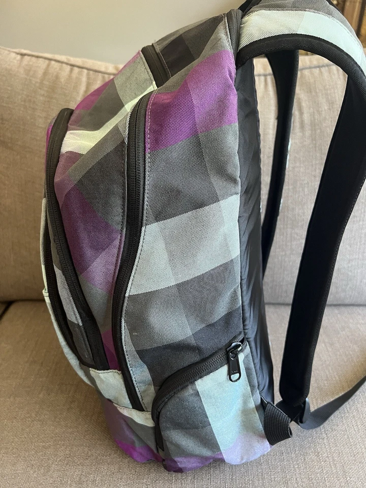 Vintage DAKINE Plaid Backpack Purples Blues NICE - Image 2 of 4