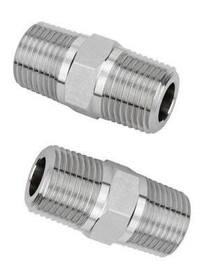(2 Pack Ships Fast) 1/8'' x 1/8'' Hex Nipple | 316 Stainless Steel NPT Thread