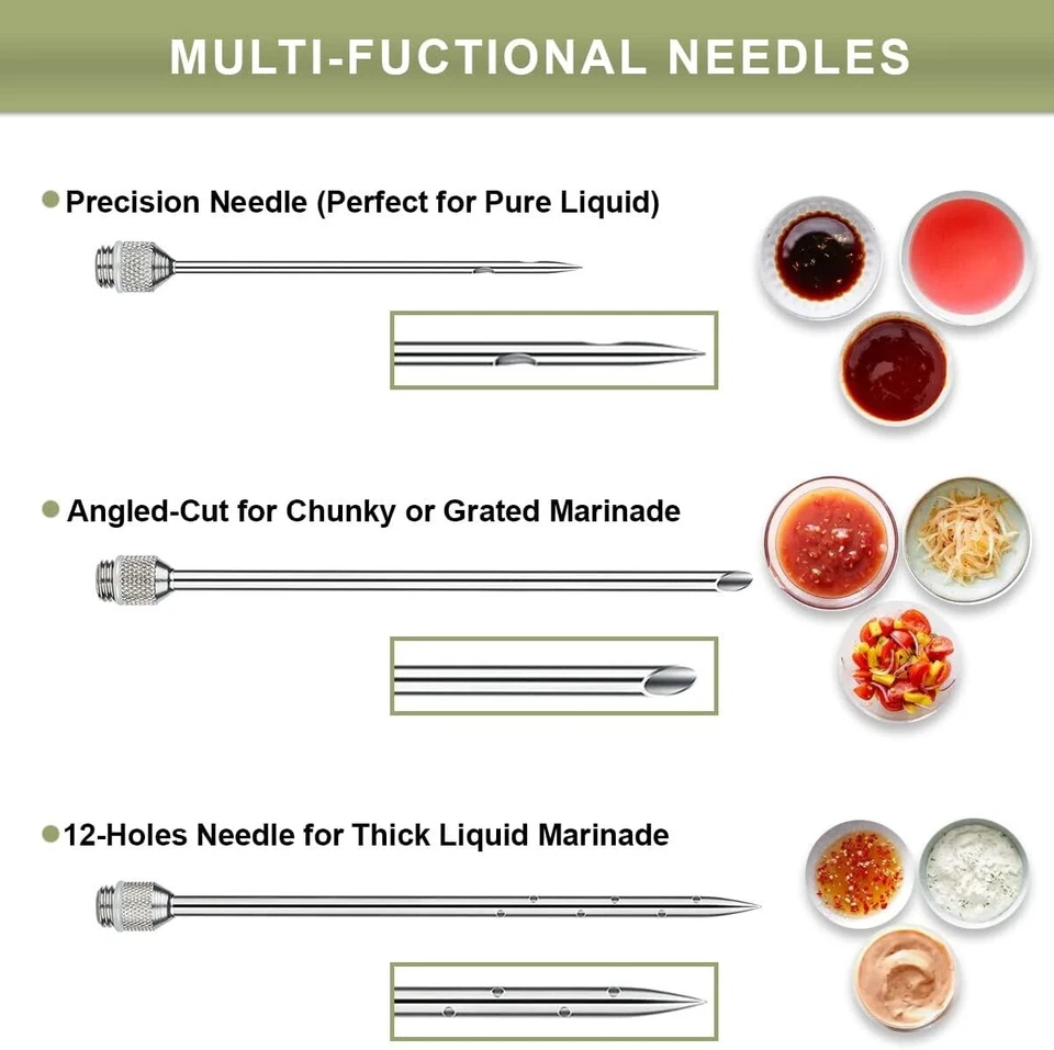 Kit inyector de carne para adobo de alimentos ablandador gratuito 3 agujas, cepillos, pollo, barbacoa Foto 4 de 4