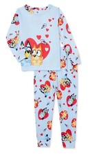 New Bluey 18M Baby Unisex Valentine's Hearts 2-Piece Pajama Set Blue Long Sleeve