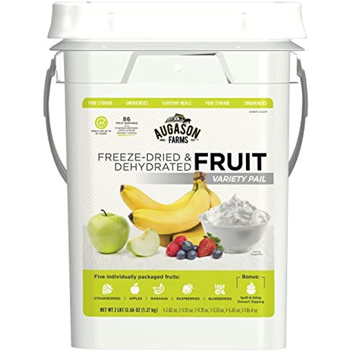 86 Servings Emergency Food Supply Dehydrated & Freeze-Dried Fruit Variety Pail