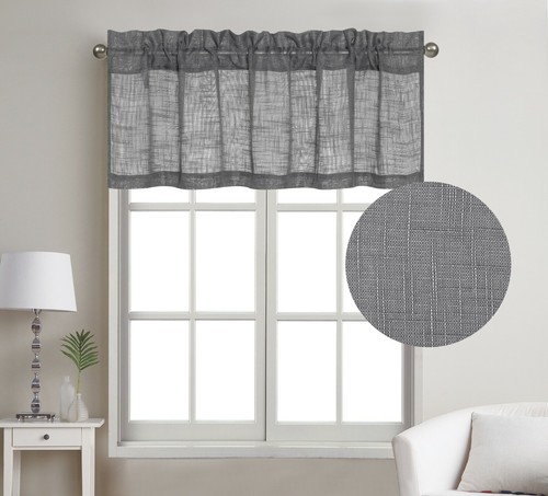 1 Pc Linen Texture Semi Sheer Window Treatment Valance, 52" W X 18" L - Picture 8 of 26