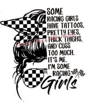 Sublimation Print Racing Girls Messy Bun Ready to Press Heat Transfer