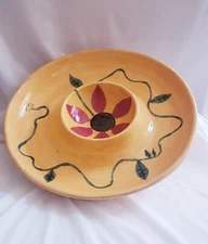 Art Flor Pottery Chip Dip Cheese Handmade Ceramic Party Platter  Bowl Stoneware 