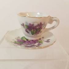Vintage, 50s, Occupied Japan Hand Painted Floral Miniature Teacup and Saucer Set