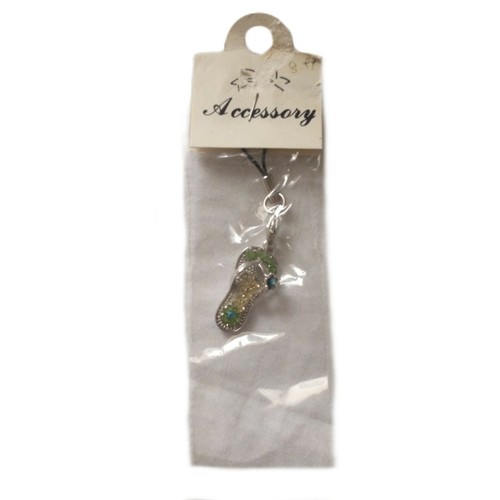 Rhinestone Phone Charm Flip Flop Flip Vintage 90s New Faux Pearl Silver Tone - Zdjęcie 3 z 11