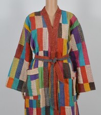 Patchwork Indian Cotton Women Boho Kantha Jacket Kimono Dress Coat Art Bath Robe