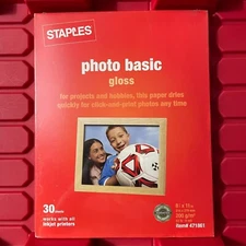 Staples Photo Basic Gloss Paper 8½” x 11” 30 Sheet Factory Sealed Brand NEW