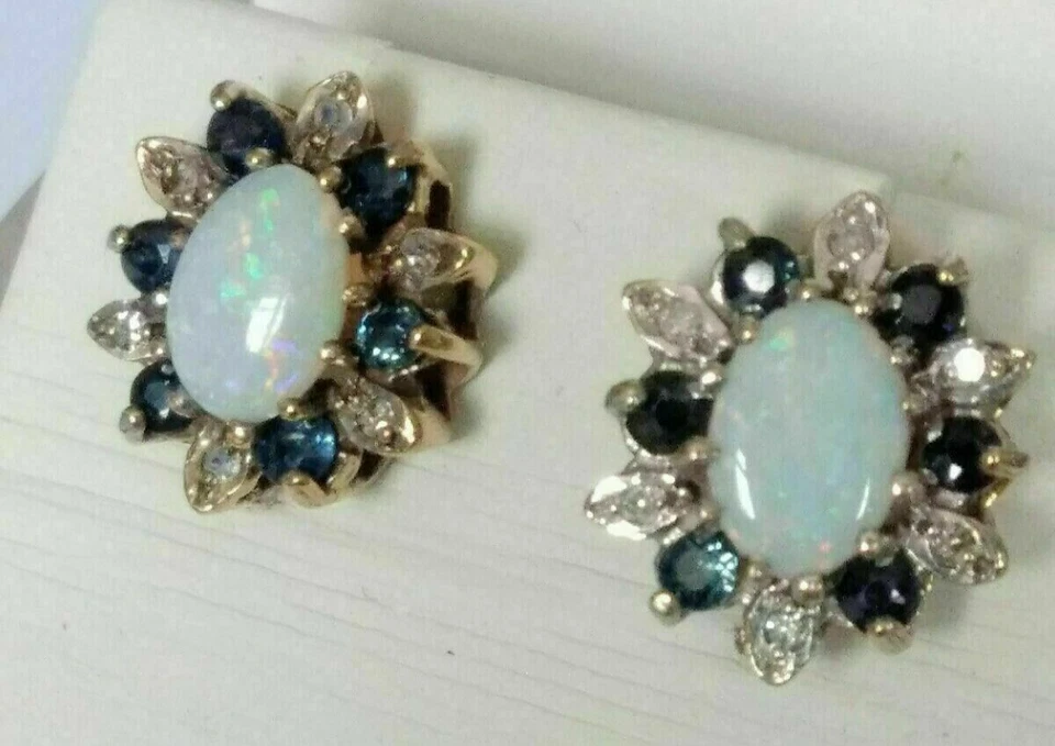 Oval Cut Simulated Fire Opal Pretty Halo Stud Earrings In 14k Yellow Gold Plated - Image 3 of 4