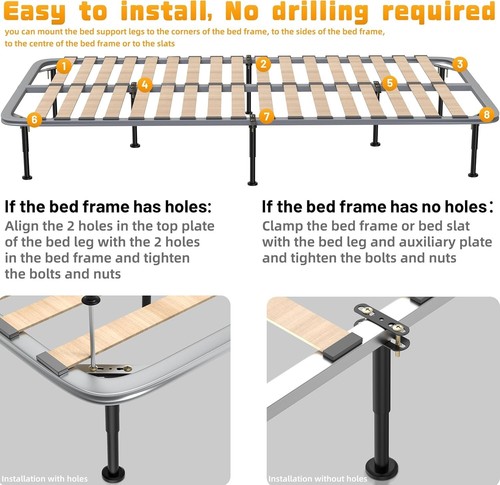 Heavy Duty 4 Pcs Adjustable Bed Support Legs - Secure Slat and Frame Stability - Picture 7 of 9